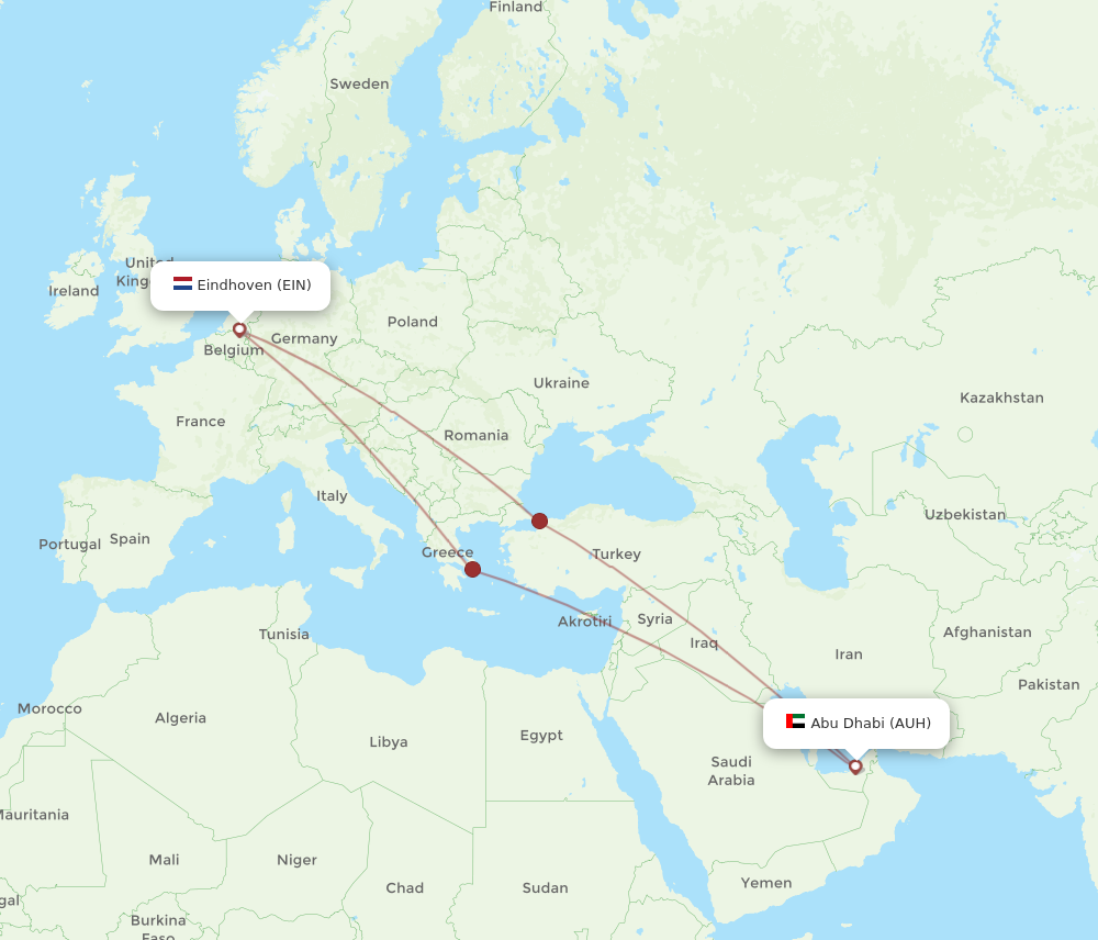 AUH to EIN flights and routes map