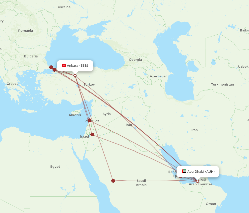 AUH to ESB flights and routes map