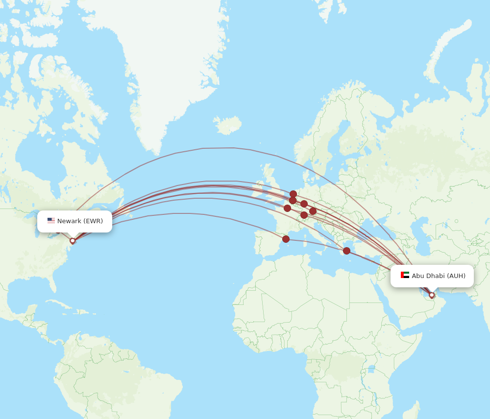AUH to EWR flights and routes map