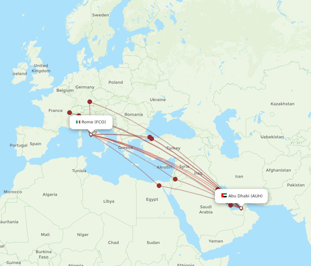 AUH to FCO flights and routes map
