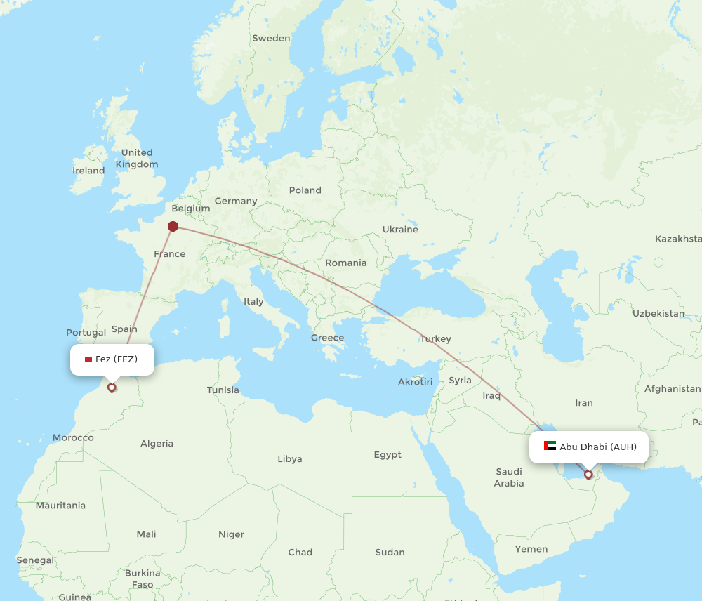 AUH to FEZ flights and routes map