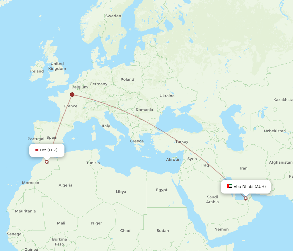 AUH to FEZ flights and routes map