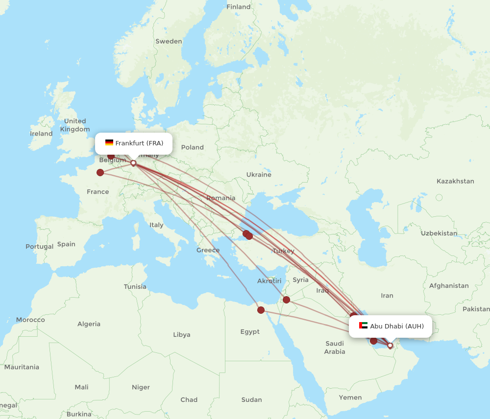 AUH to FRA flights and routes map