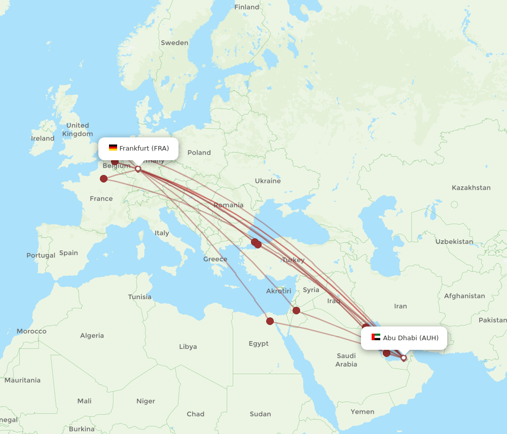 AUH to FRA flights and routes map