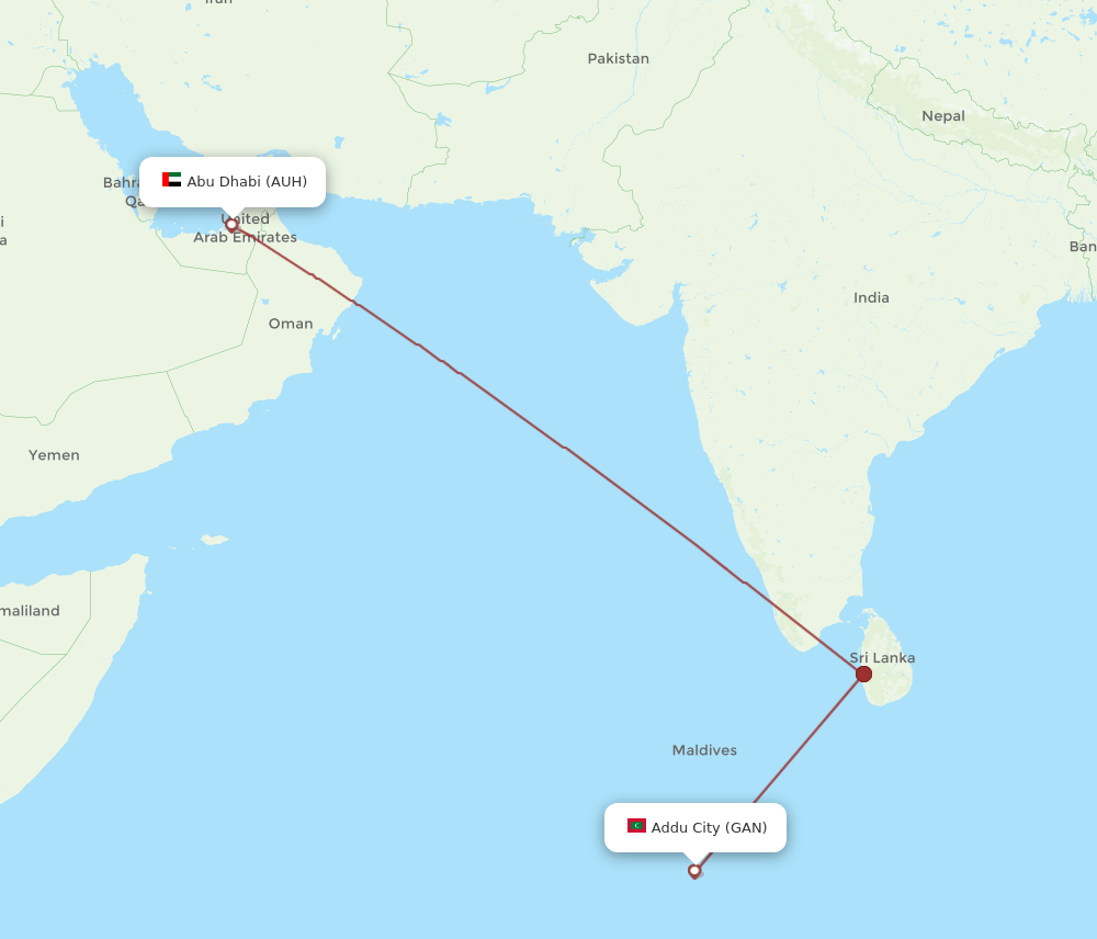 AUH to GAN flights and routes map