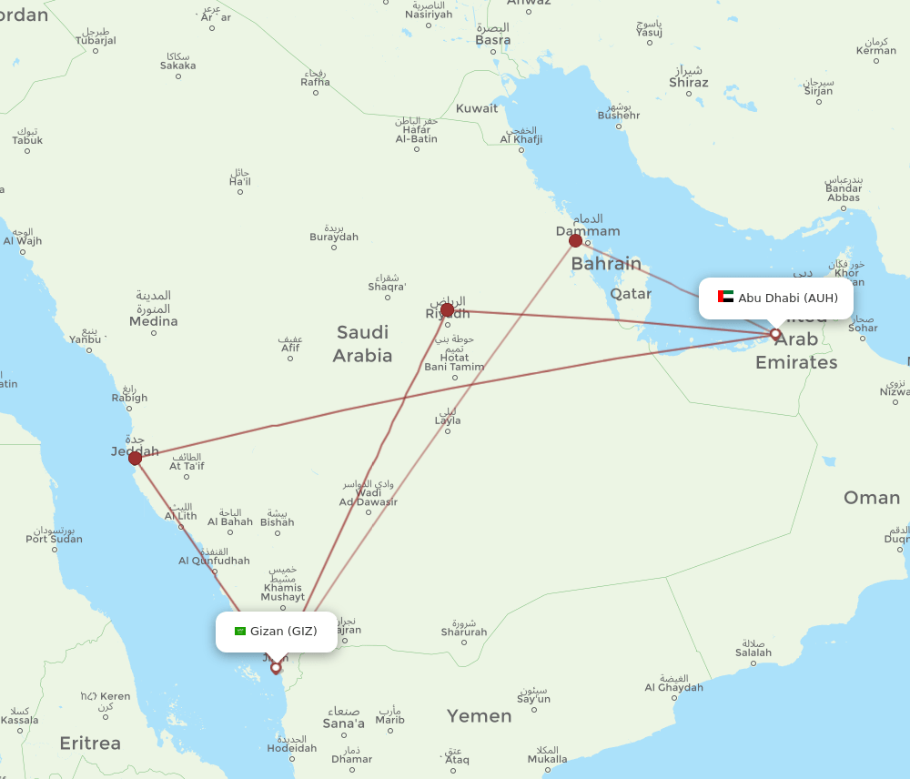 AUH-GIZ flight routes