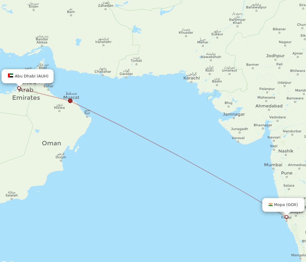 AUH to GOX flights and routes map