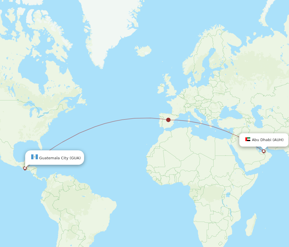 AUH to GUA flights and routes map