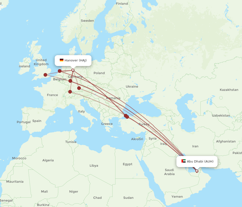 AUH to HAJ flights and routes map