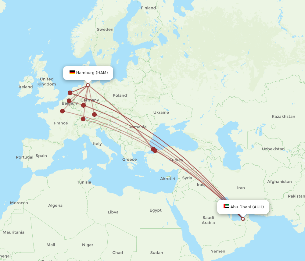 AUH to HAM flights and routes map