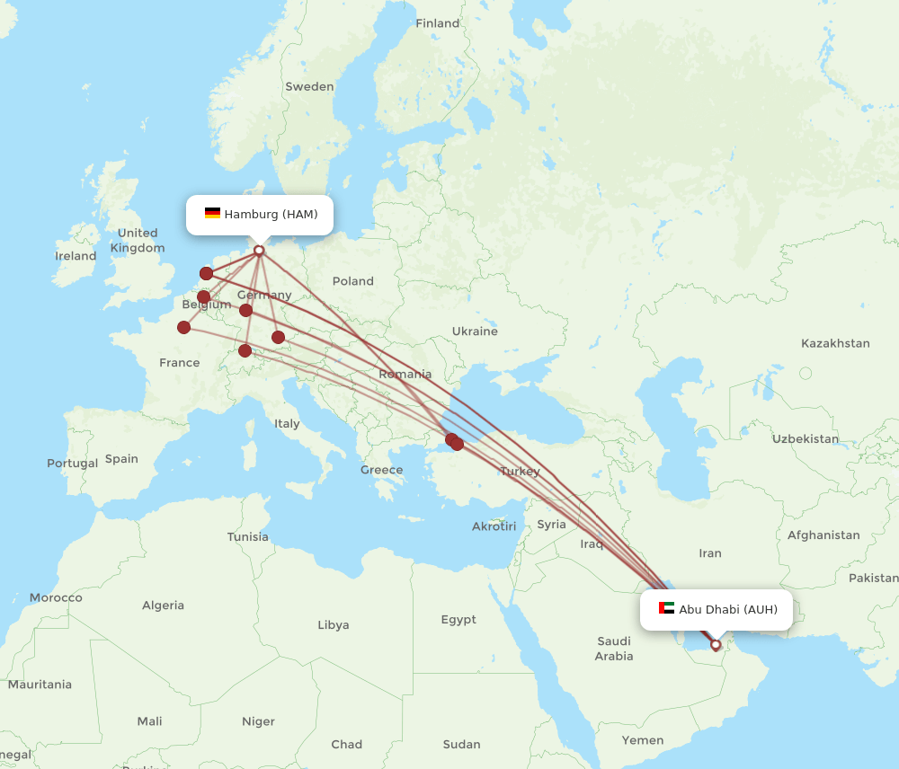 AUH-HAM flight routes