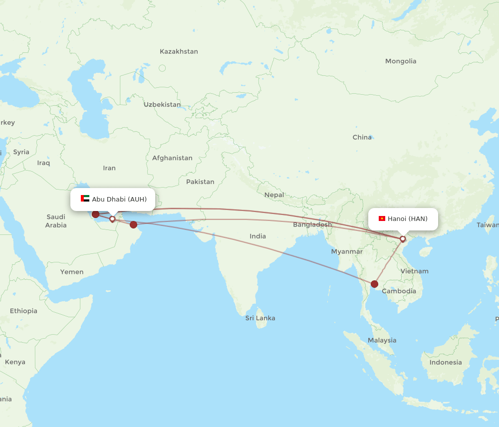 AUH-HAN flight routes