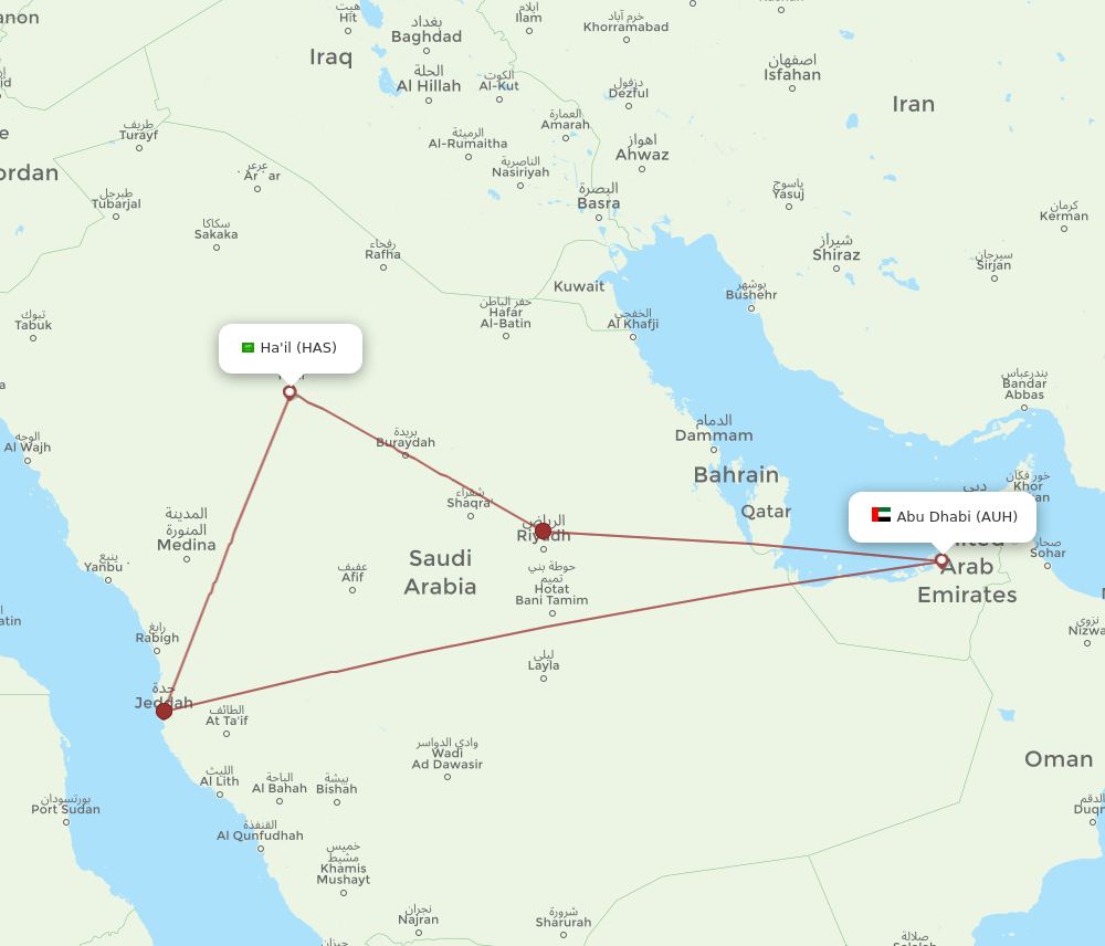 AUH to HAS flights and routes map