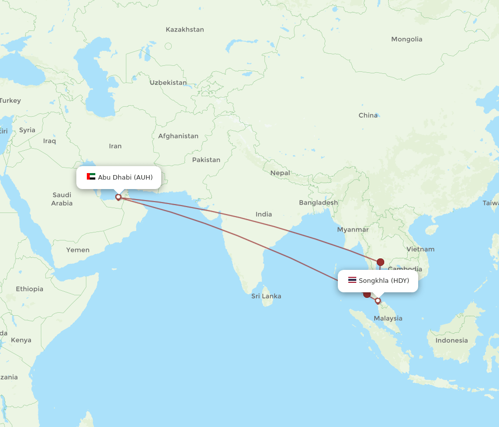 AUH to HDY flights and routes map