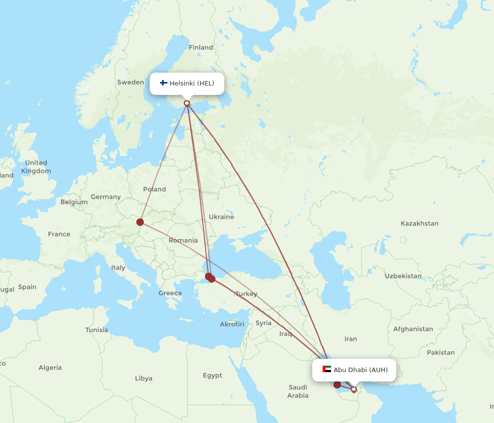 AUH-HEL flight routes
