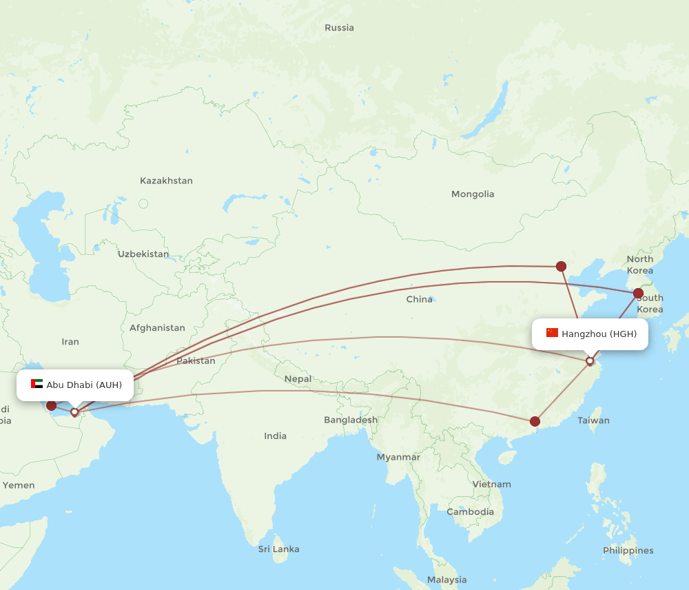 AUH-HGH flight routes