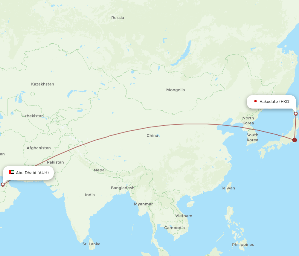 AUH to HKD flights and routes map