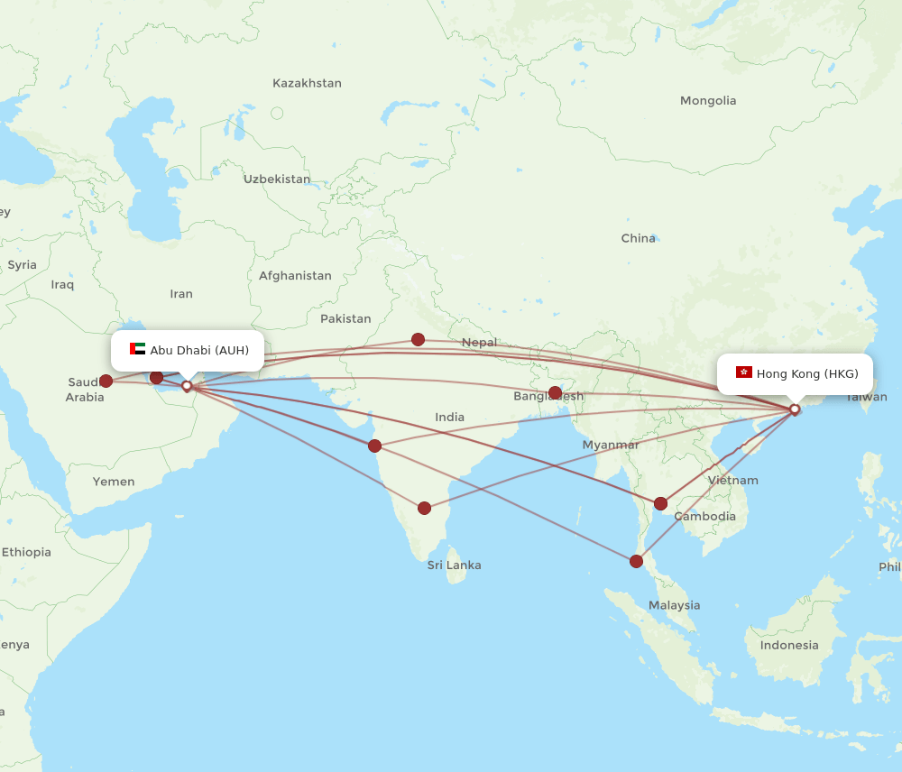 AUH to HKG flights and routes map