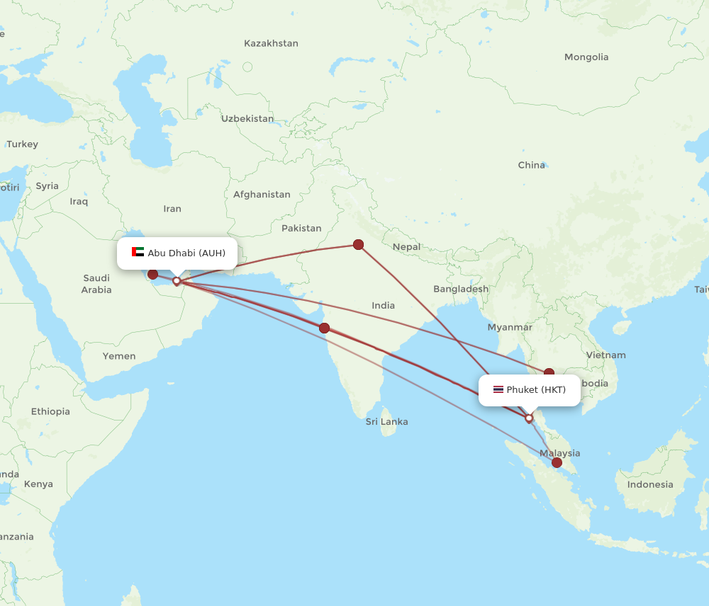 AUH to HKT flights and routes map