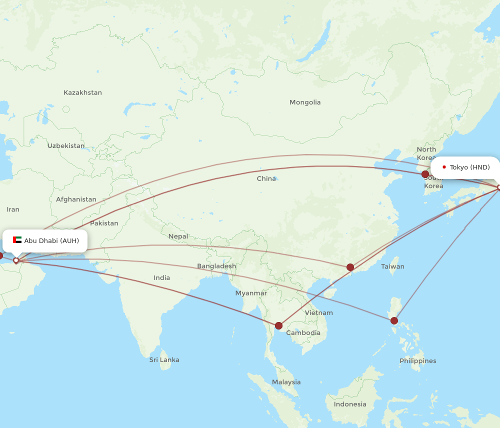 AUH-HND flight routes