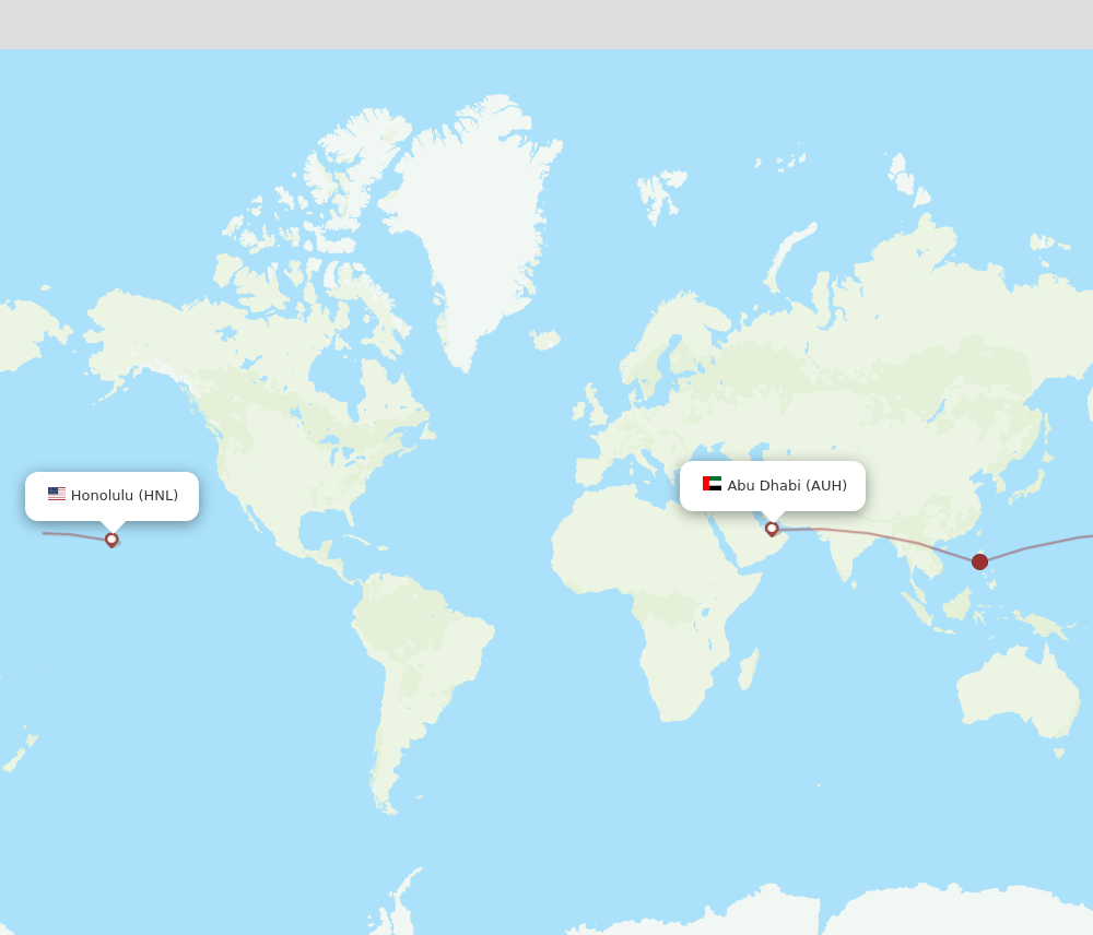 Abu Dhabi - Honolulu route map and flight paths