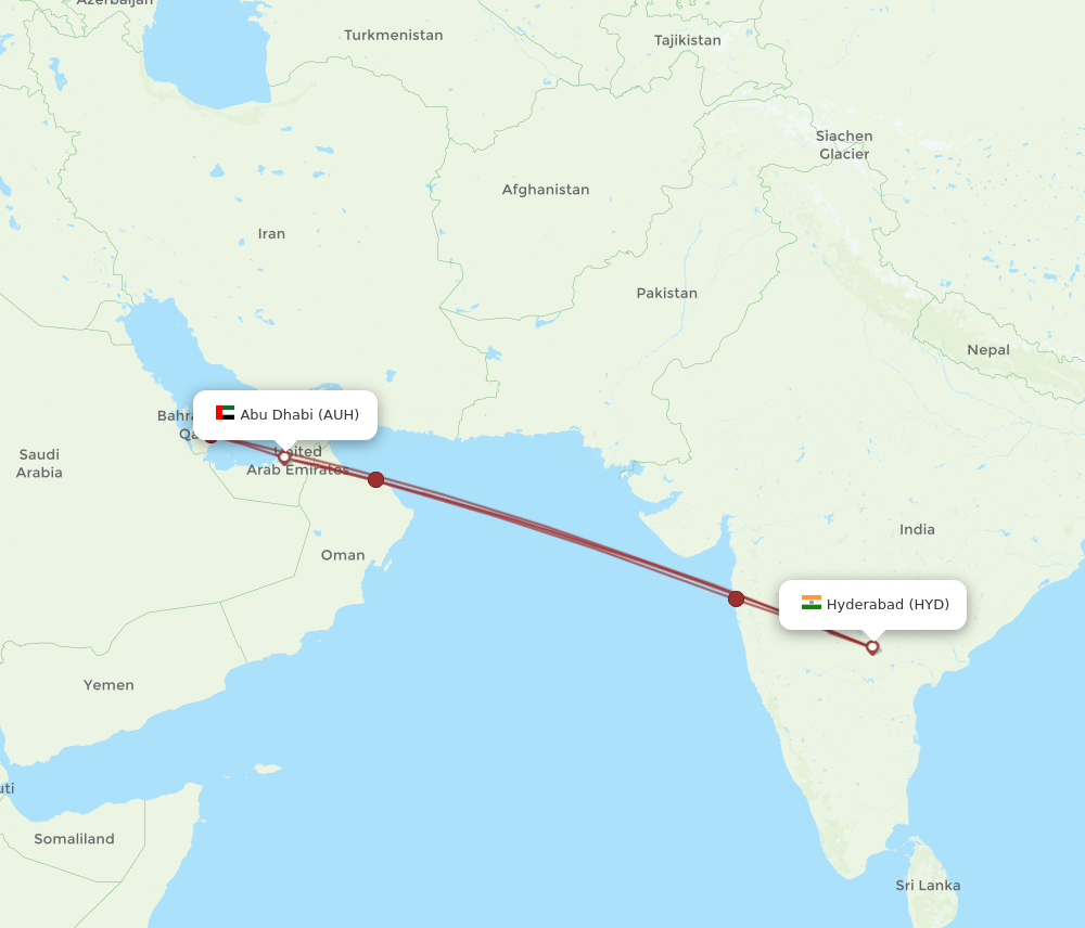 AUH to HYD flights and routes map