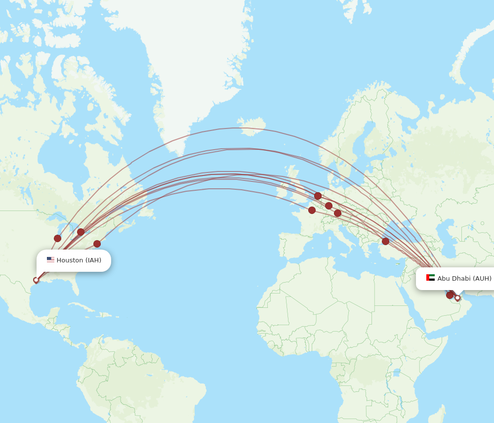 AUH to IAH flights and routes map