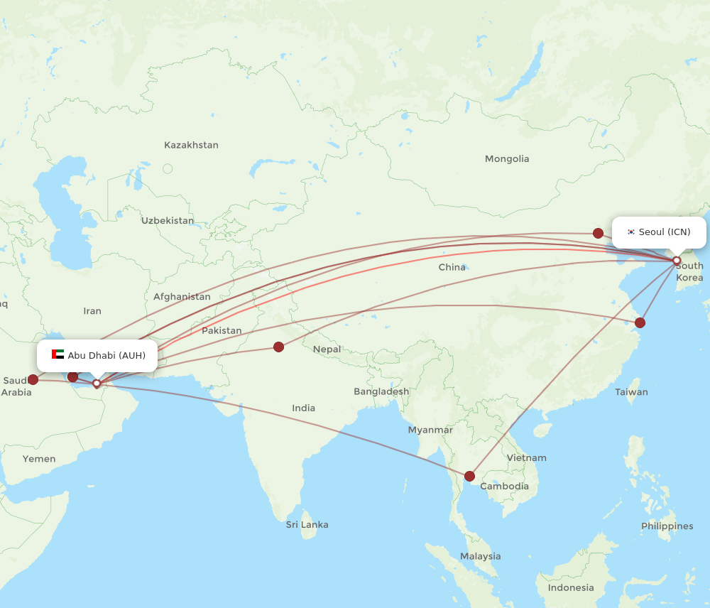 AUH-ICN flight routes