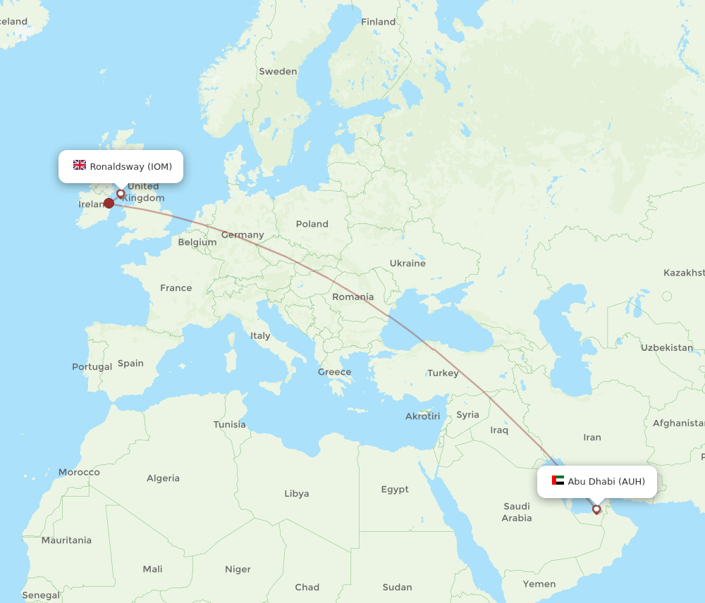 IOM to AUH flights and routes map