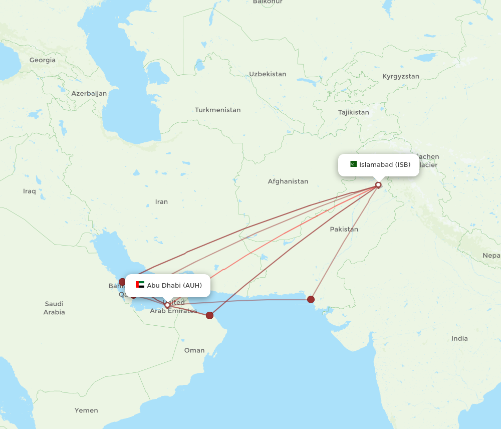 AUH to ISB flights and routes map