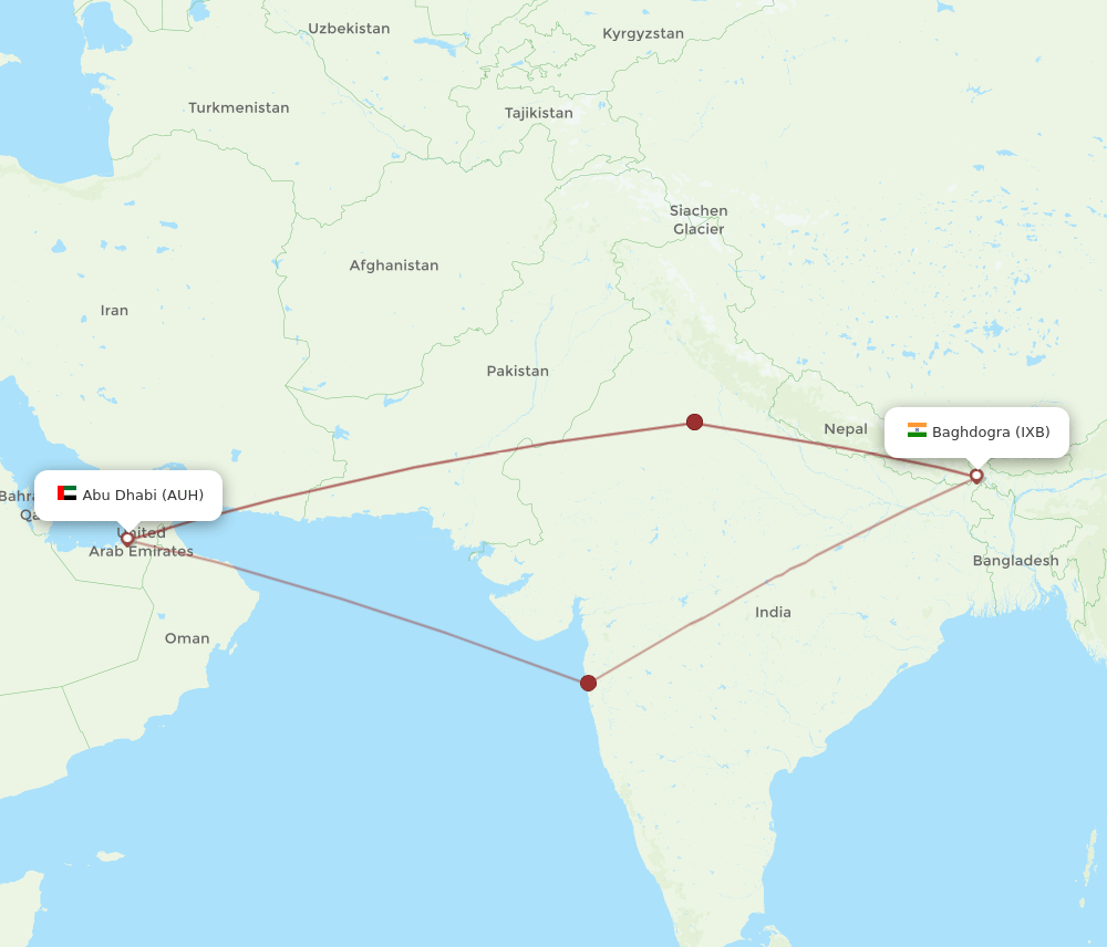AUH-IXB flight routes
