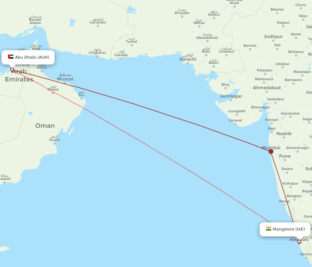 AUH to IXE flights and routes map