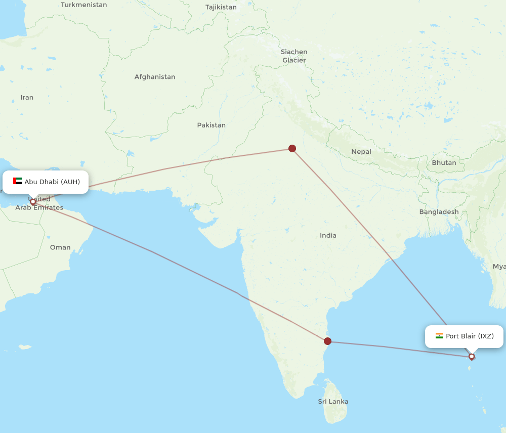 AUH-IXZ flight routes