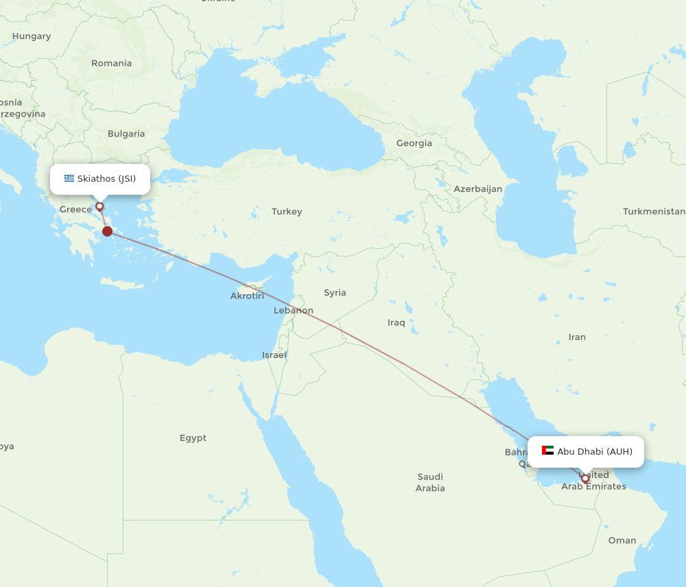 Skiathos - Abu Dhabi route map and flight paths