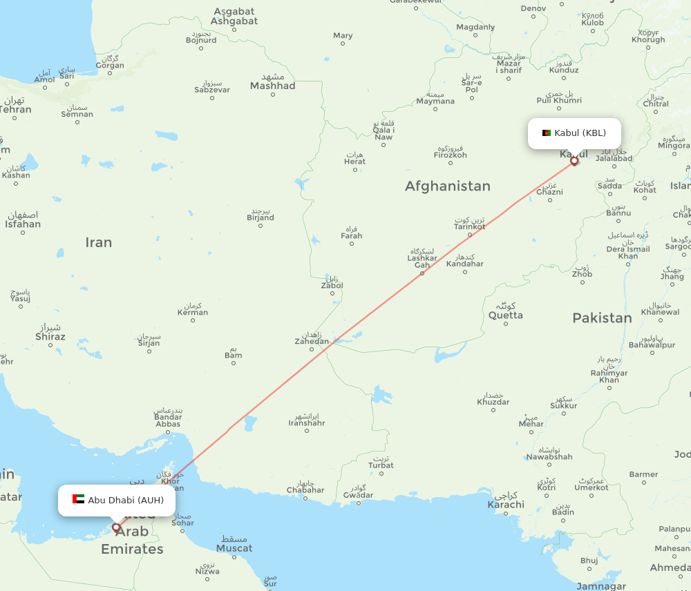 AUH to KBL flights and routes map