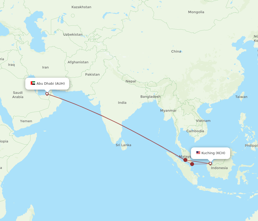 AUH to KCH flights and routes map