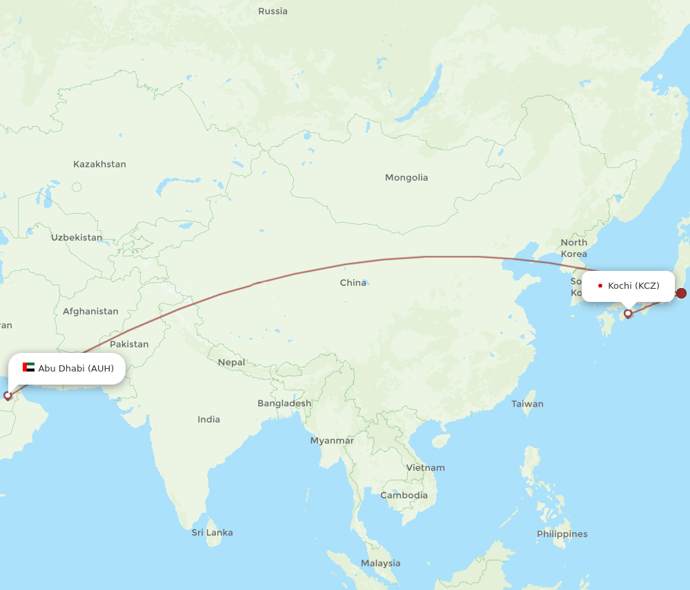 AUH-KCZ flight routes