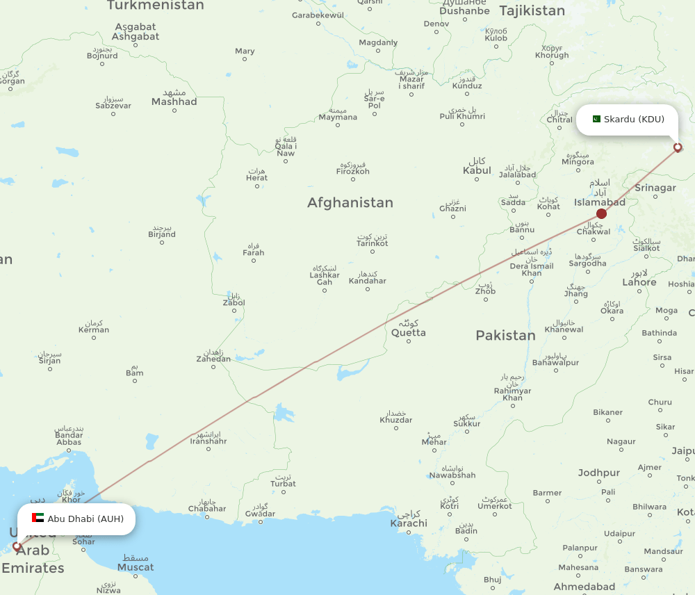 AUH-KDU flight routes