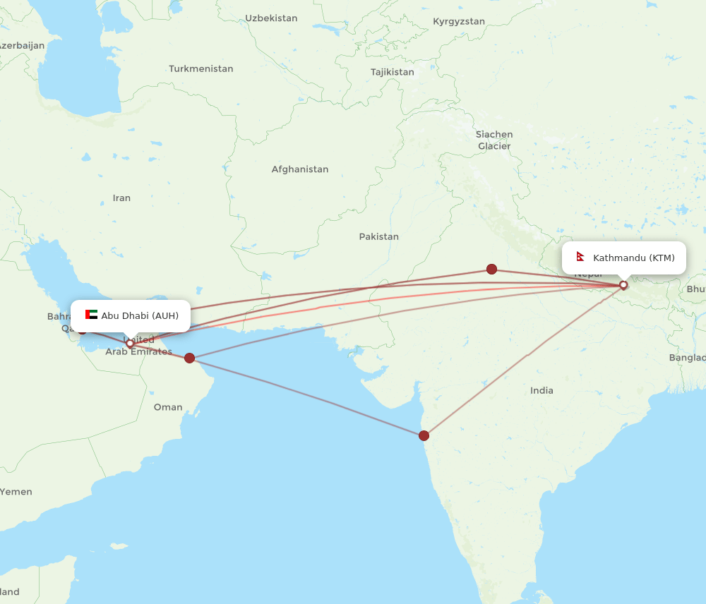 AUH-KTM flight routes