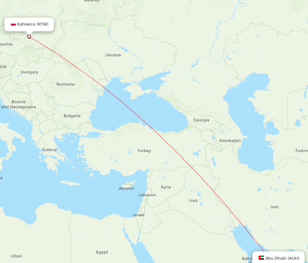 AUH to KTW flights and routes map