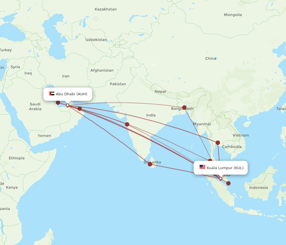 AUH to KUL flights and routes map