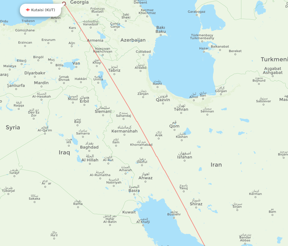 Abu Dhabi - Kutaisi route map and flight paths