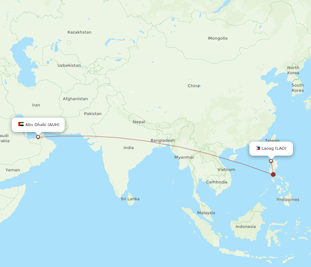 Abu Dhabi - Laoag route map and flight paths