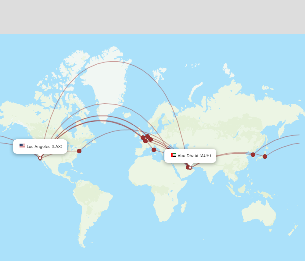 AUH to LAX flights and routes map