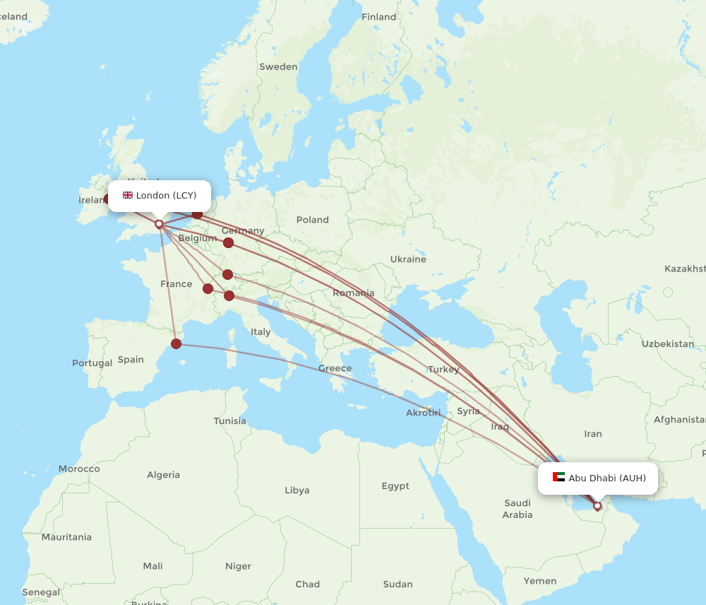 AUH-LCY flight routes