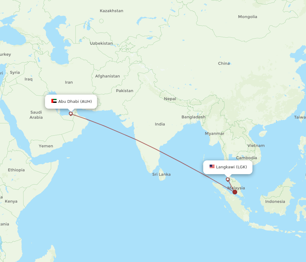 AUH to LGK flights and routes map