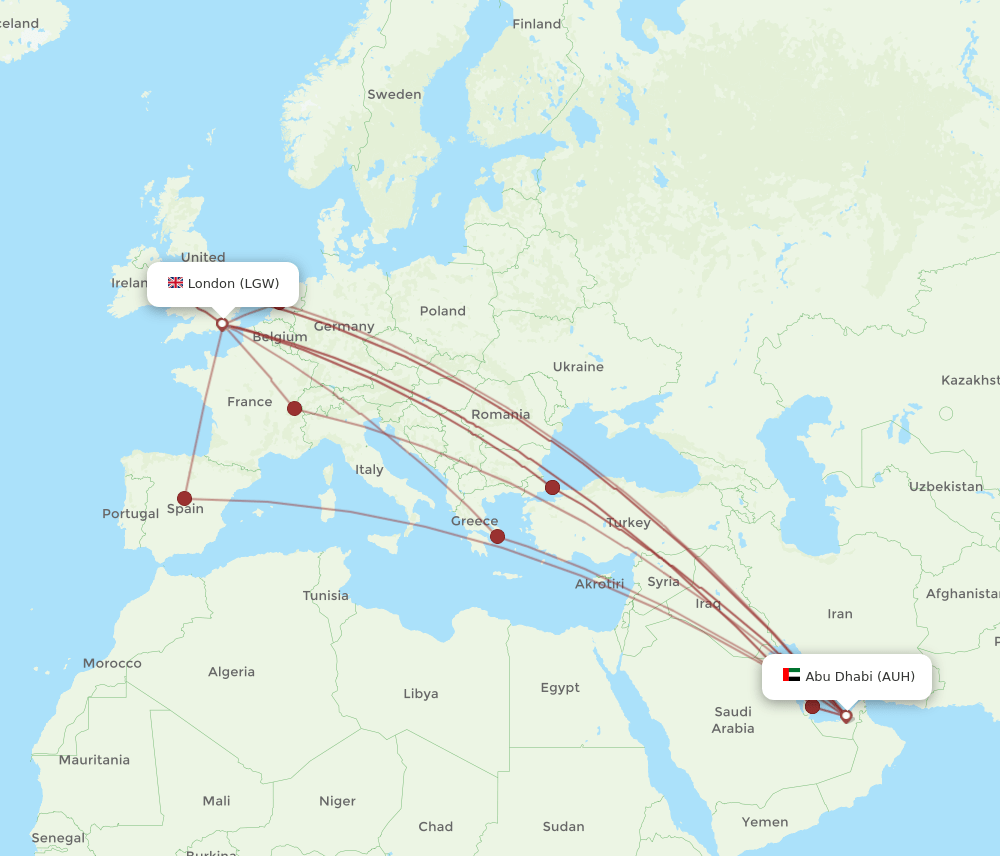 AUH-LGW flight routes