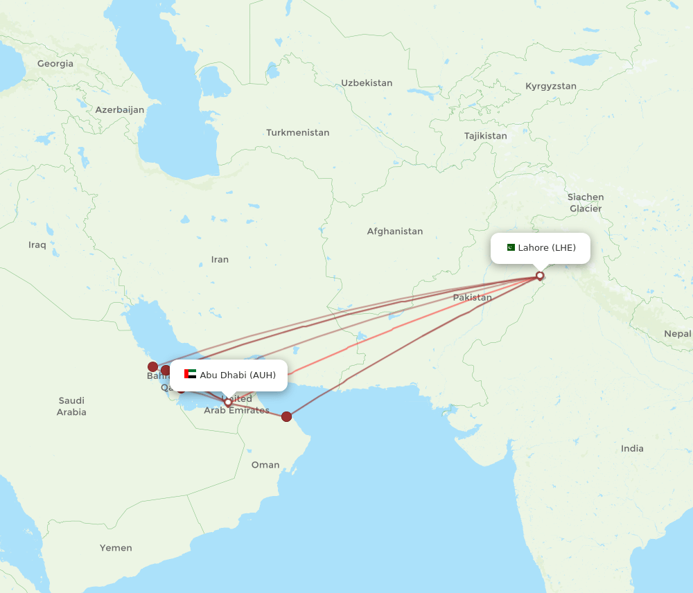 AUH to LHE flights and routes map