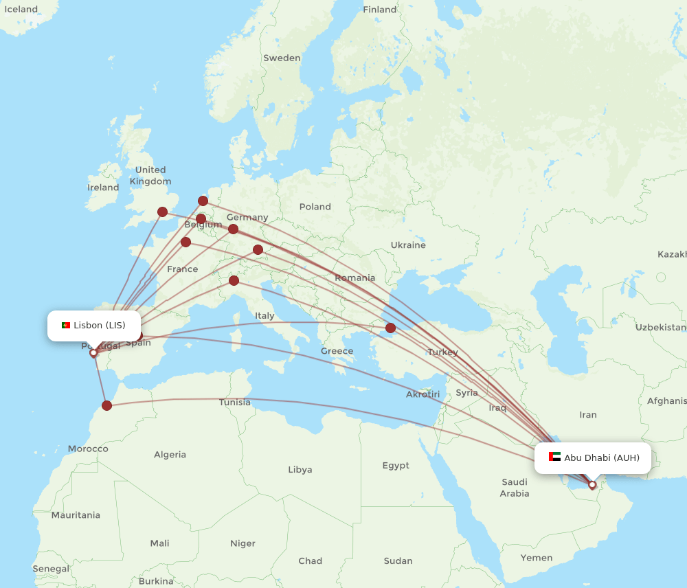 AUH-LIS flight routes
