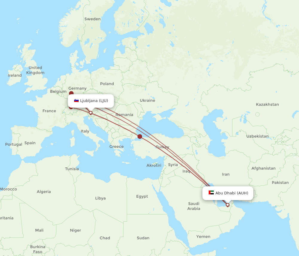 AUH-LJU flight routes